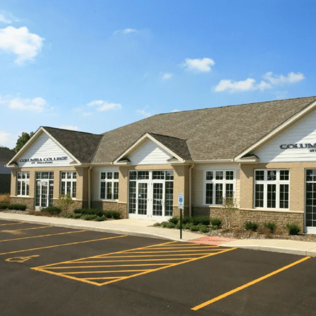 Single-story professional office building with a freshly striped parking lot, Barrington, IL