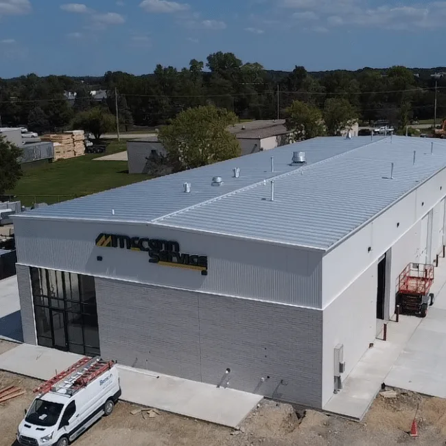 Maintenance facility built for a construction supply company, with a modern metal panel façade, Wauconda, IL