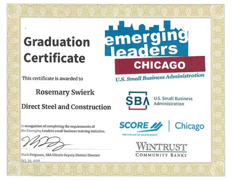 Emerging Leaders Graduate Certification from SBS/SCORE Chicago
