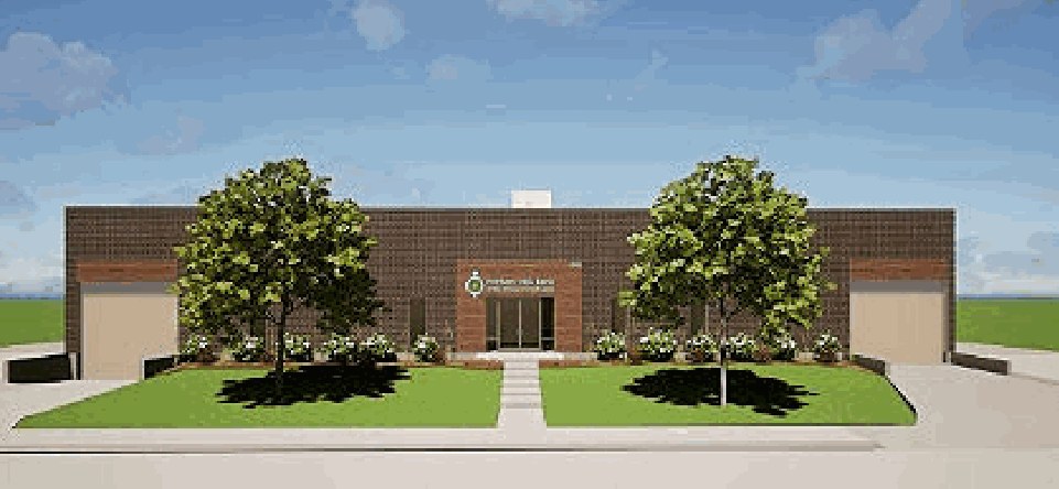 Rendering of the renovated Mothers Milk Bank facility with a landscaped entrance