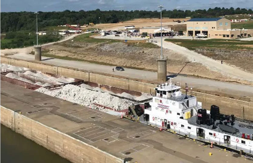 Ship at U.S. Army Corps Lockmaster & Maintenance Buildings in Olmsted, Illinois